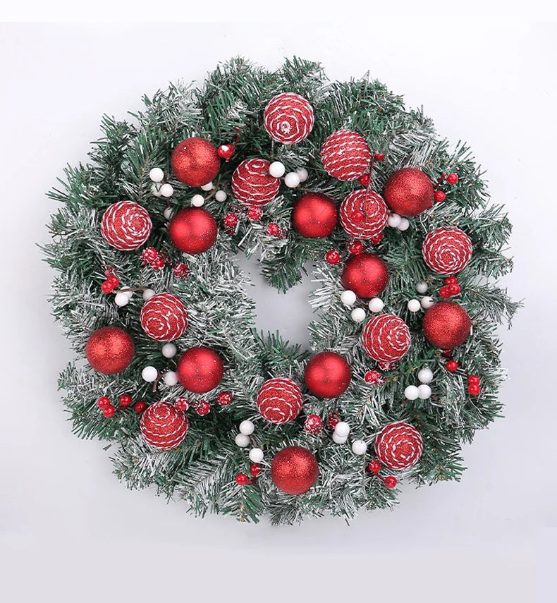Alternate view of decorated artificial Christmas pine wreath