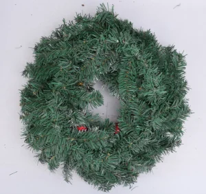 Artificial pine wreath base before seasonal decoration