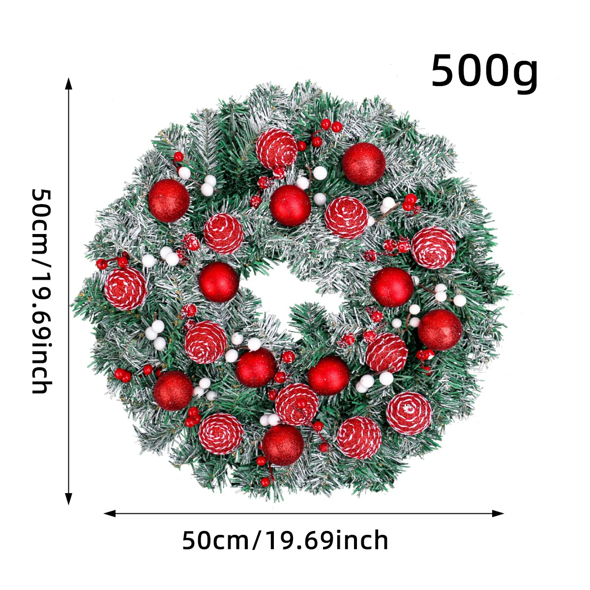 Size diagram for 50 cm decorated artificial Christmas pine wreath