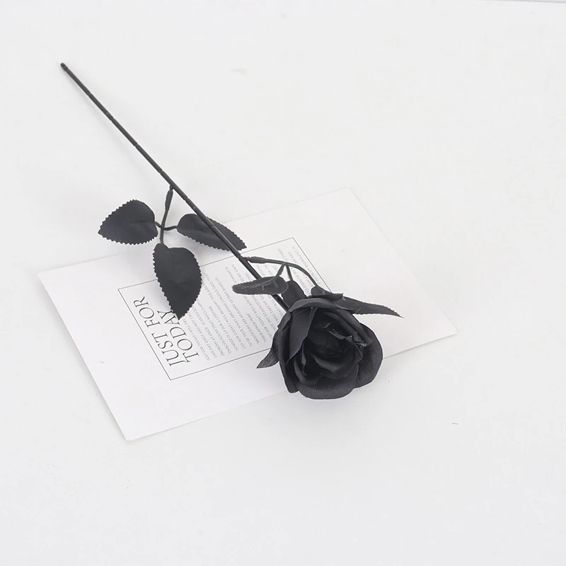 Alternate view of black gothic black artificial rose stem