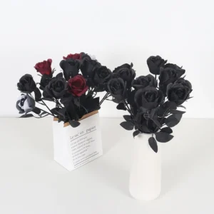 Gothic Black Artificial Rose Stem displayed for vases