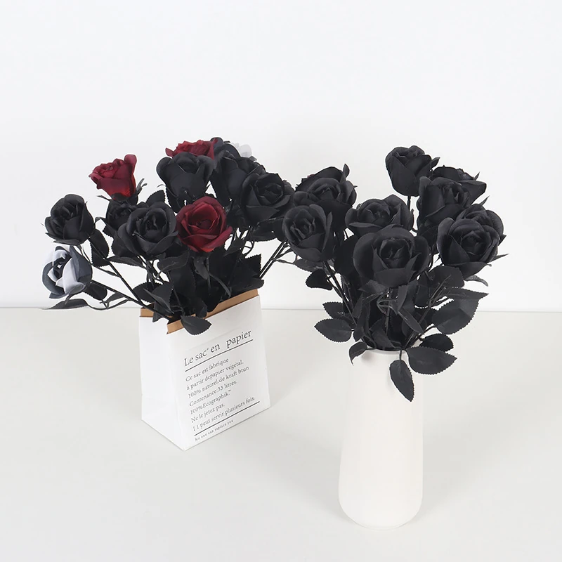 Gothic Black Artificial Rose Stem displayed for vases