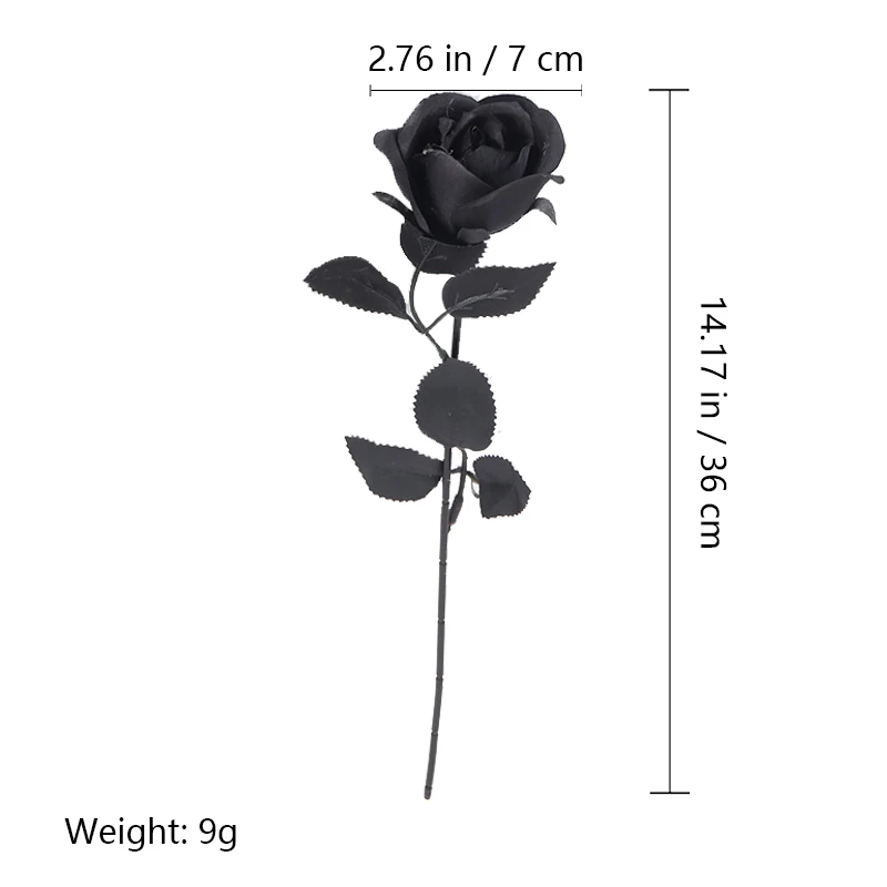 Size diagram for black gothic black artificial rose stem