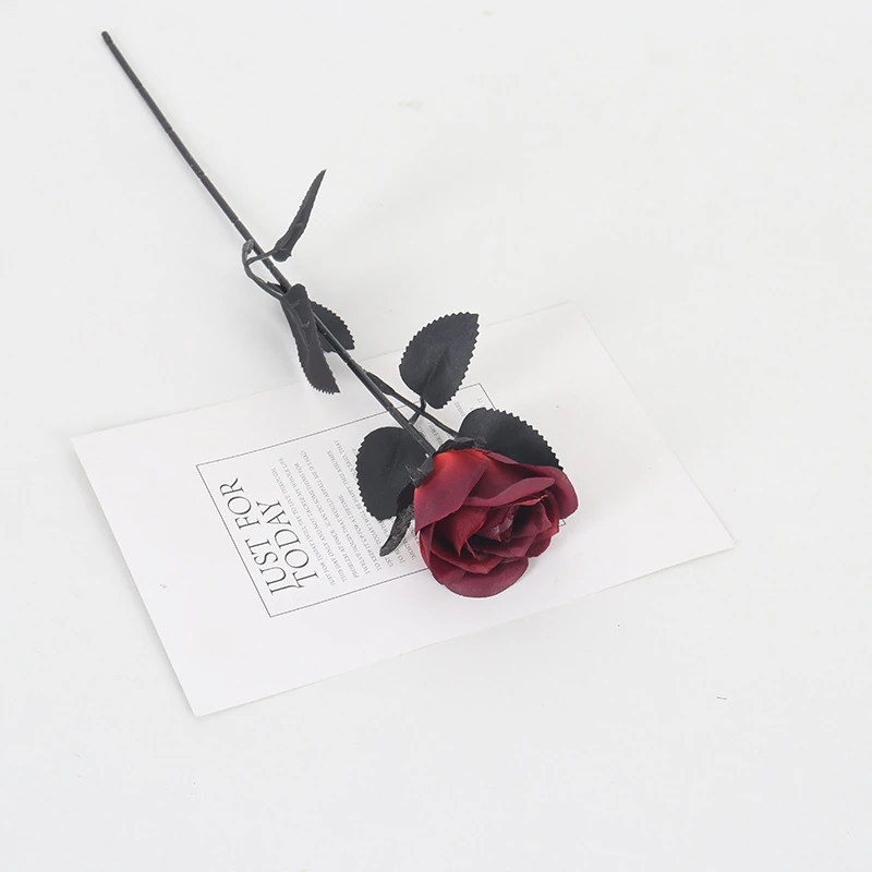 wine red gothic black artificial rose stem