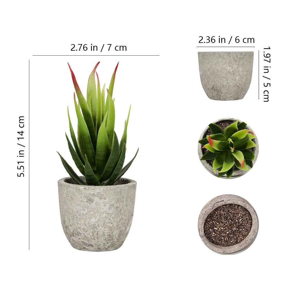 Size diagram for bright green mini potted artificial aloe plant collection