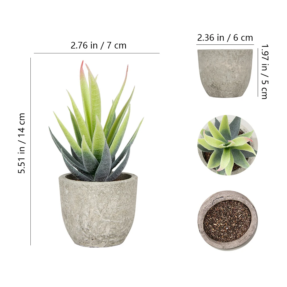 Size diagram for variegated mini potted artificial aloe plant collection