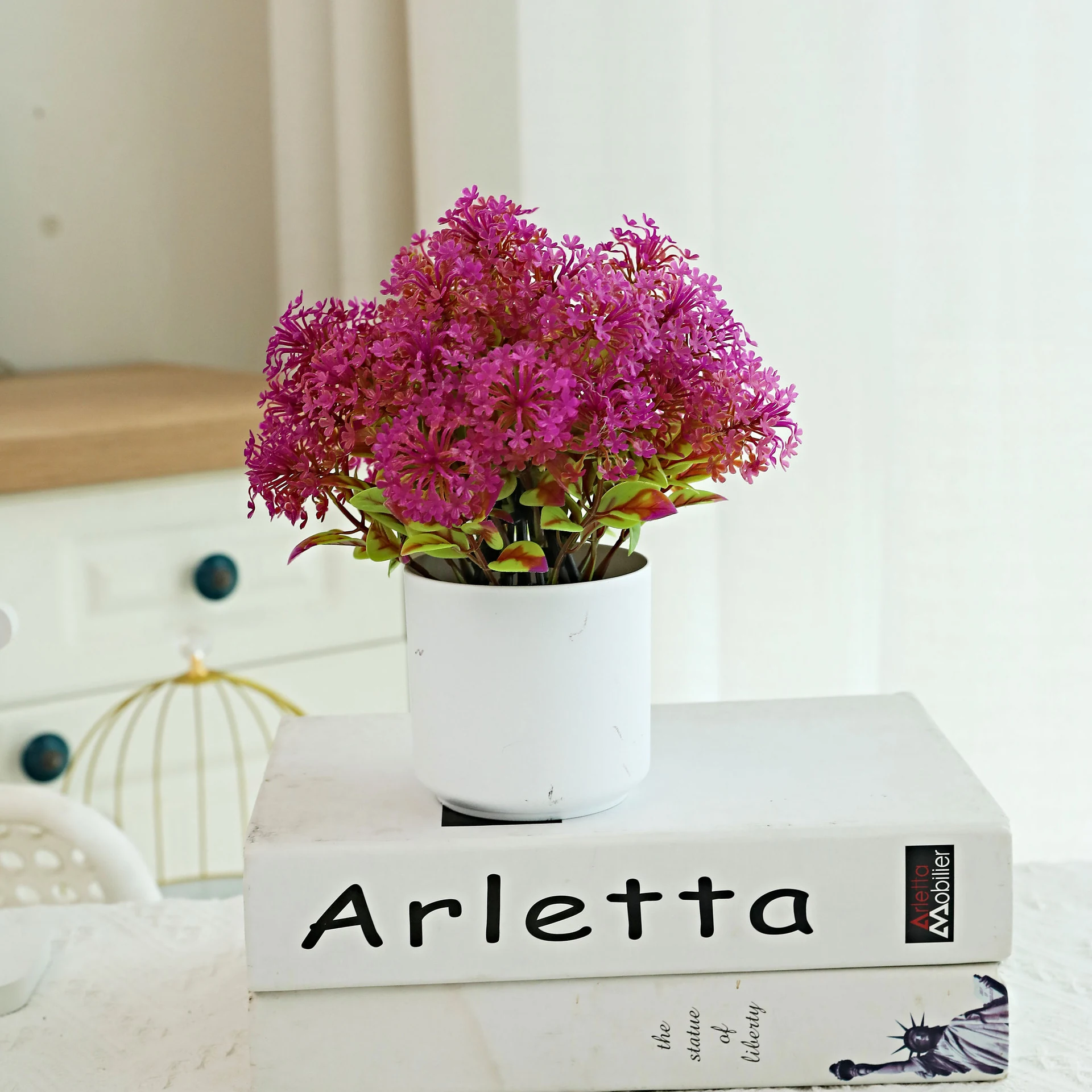 Fuchsia mini potted artificial baby's breath plant