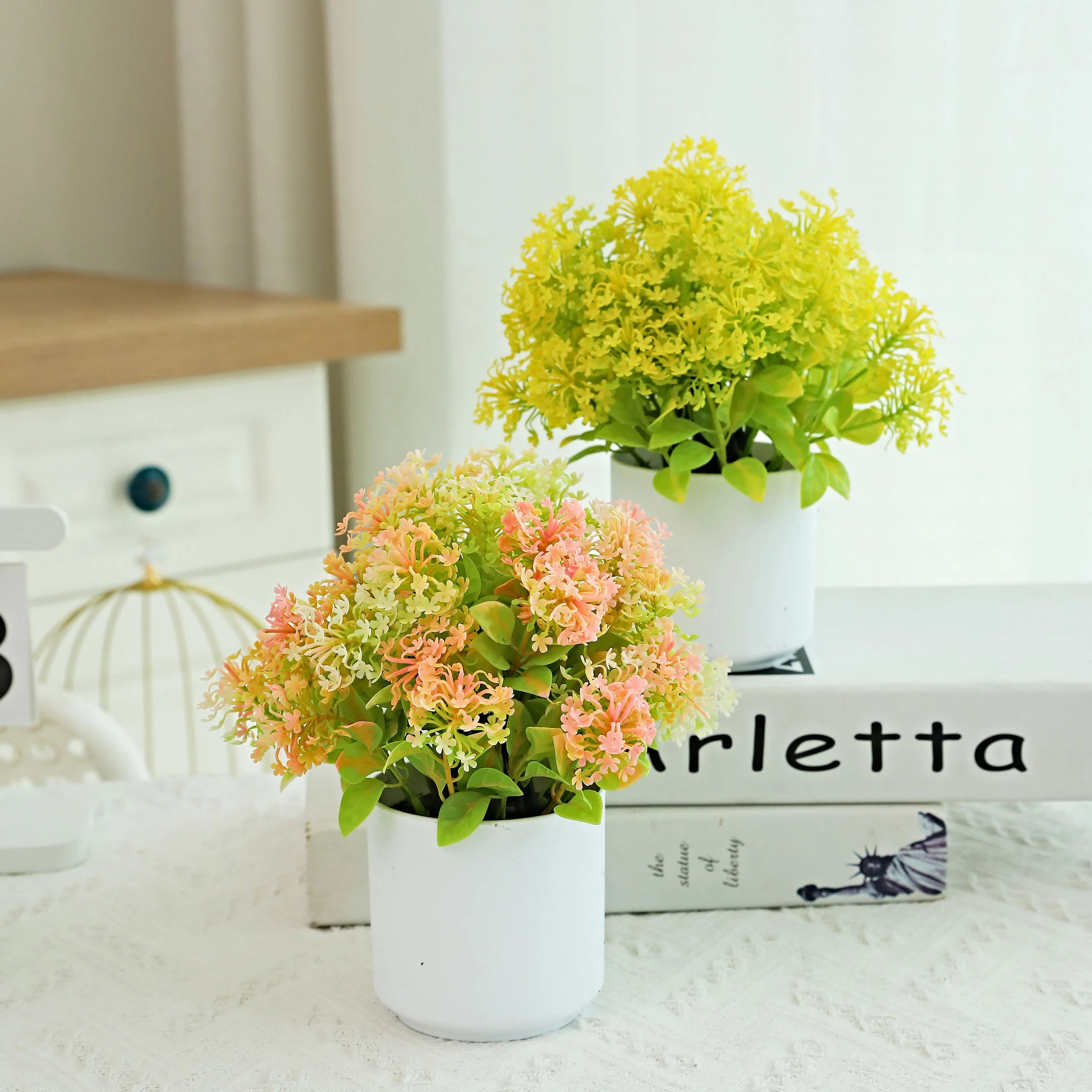 Peach Mix mini potted artificial baby's breath plant