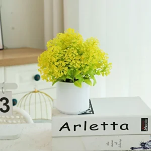 Yellow mini potted artificial baby's breath plant