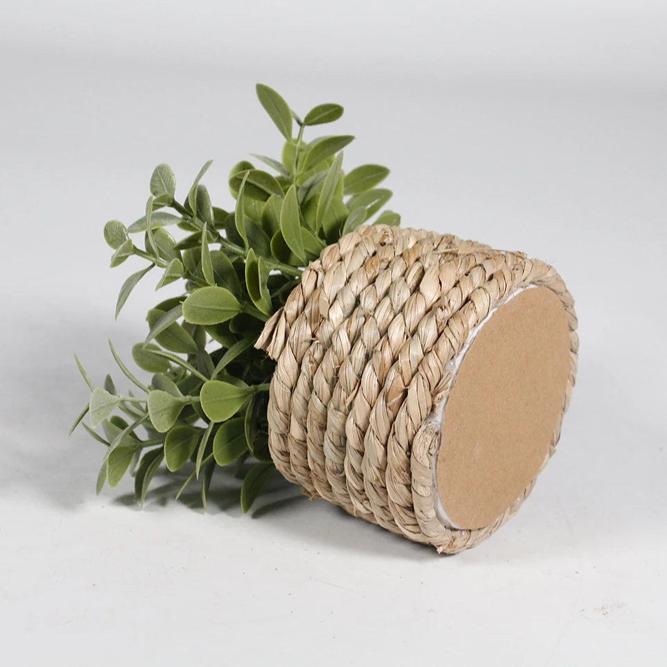 Close-up of pot base detail for mini potted artificial eucalyptus plant set