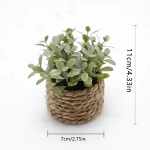 Size diagram for round leaf mini potted artificial eucalyptus plant set