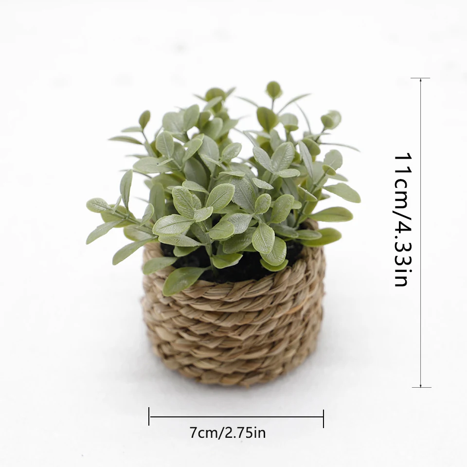Size diagram for round leaf mini potted artificial eucalyptus plant set