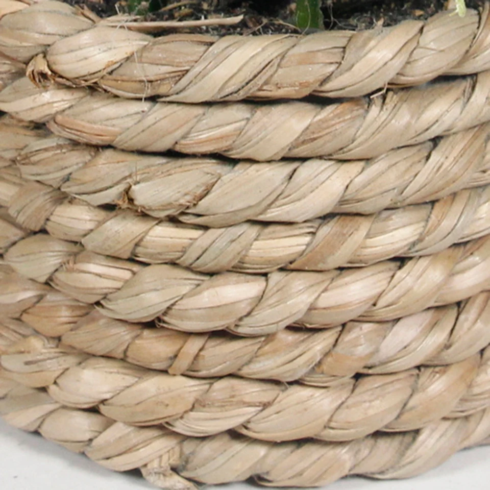 Close-up of woven pot detail for mini potted artificial eucalyptus plant set