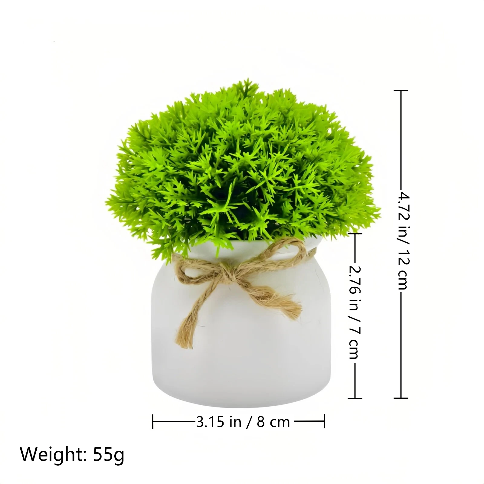Specification diagram for fine leaf greenery mini Potted Artificial Greenery Plant