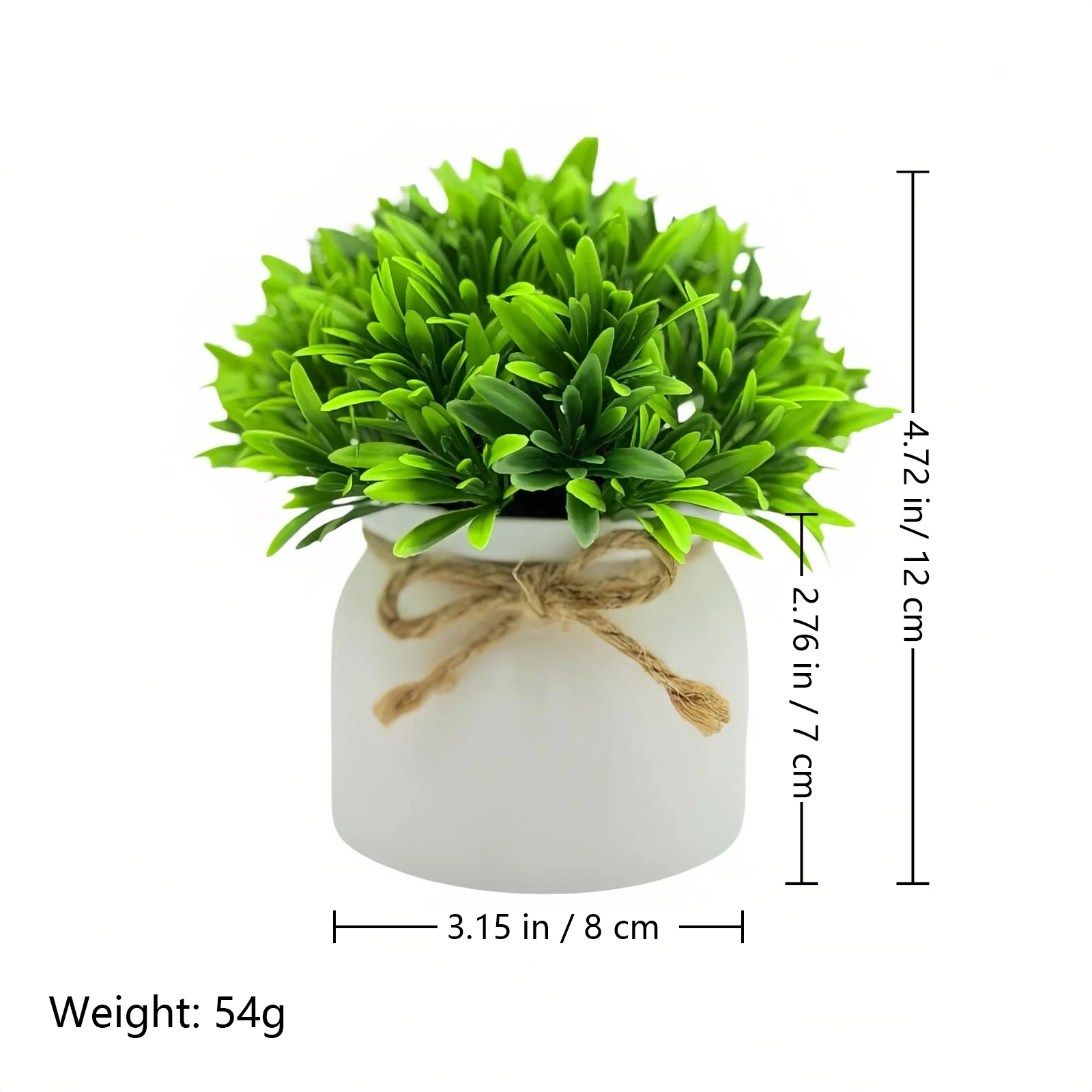 Specification diagram for narrow leaf greenery mini Potted Artificial Greenery Plant