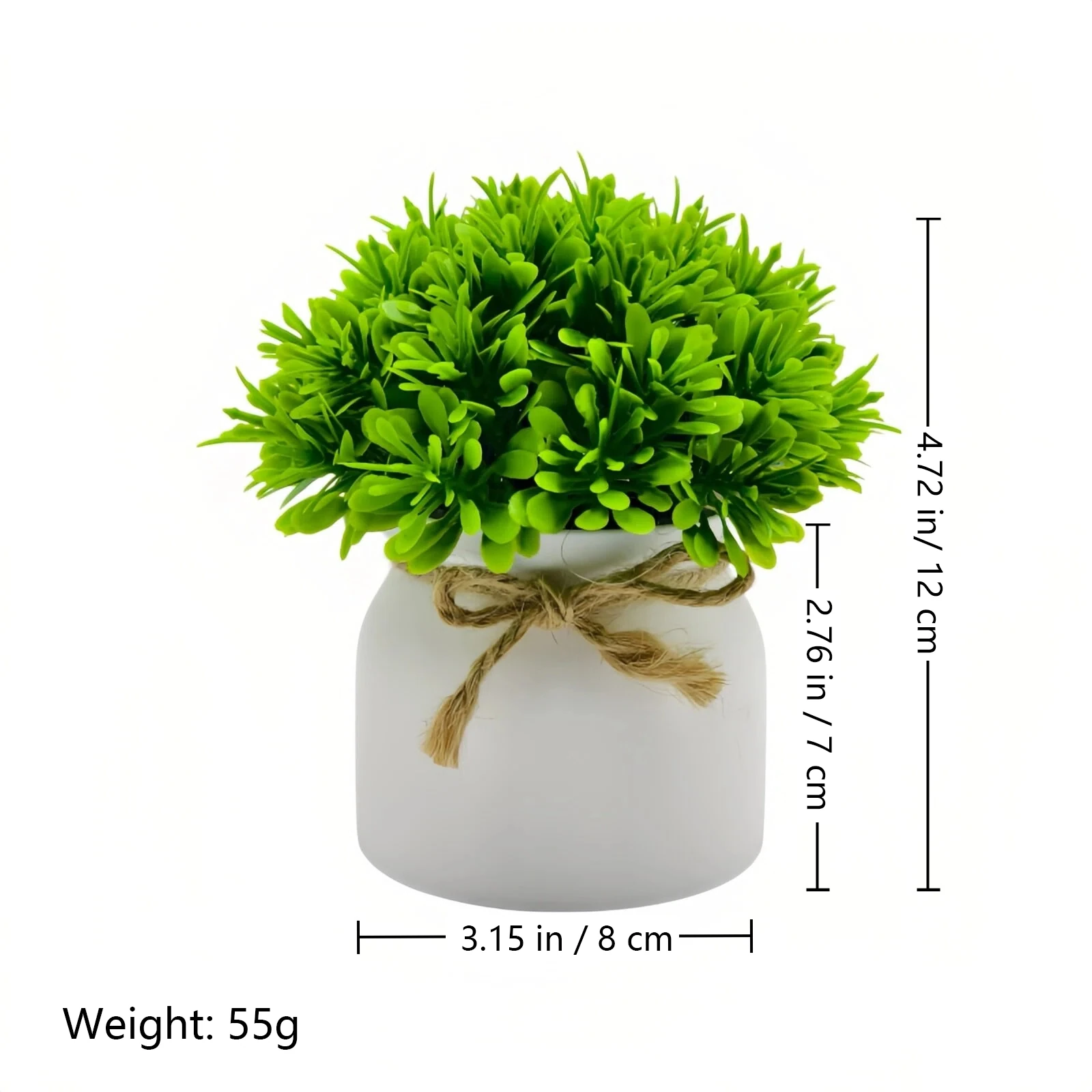 Specification diagram for rounded leaf greenery mini Potted Artificial Greenery Plant