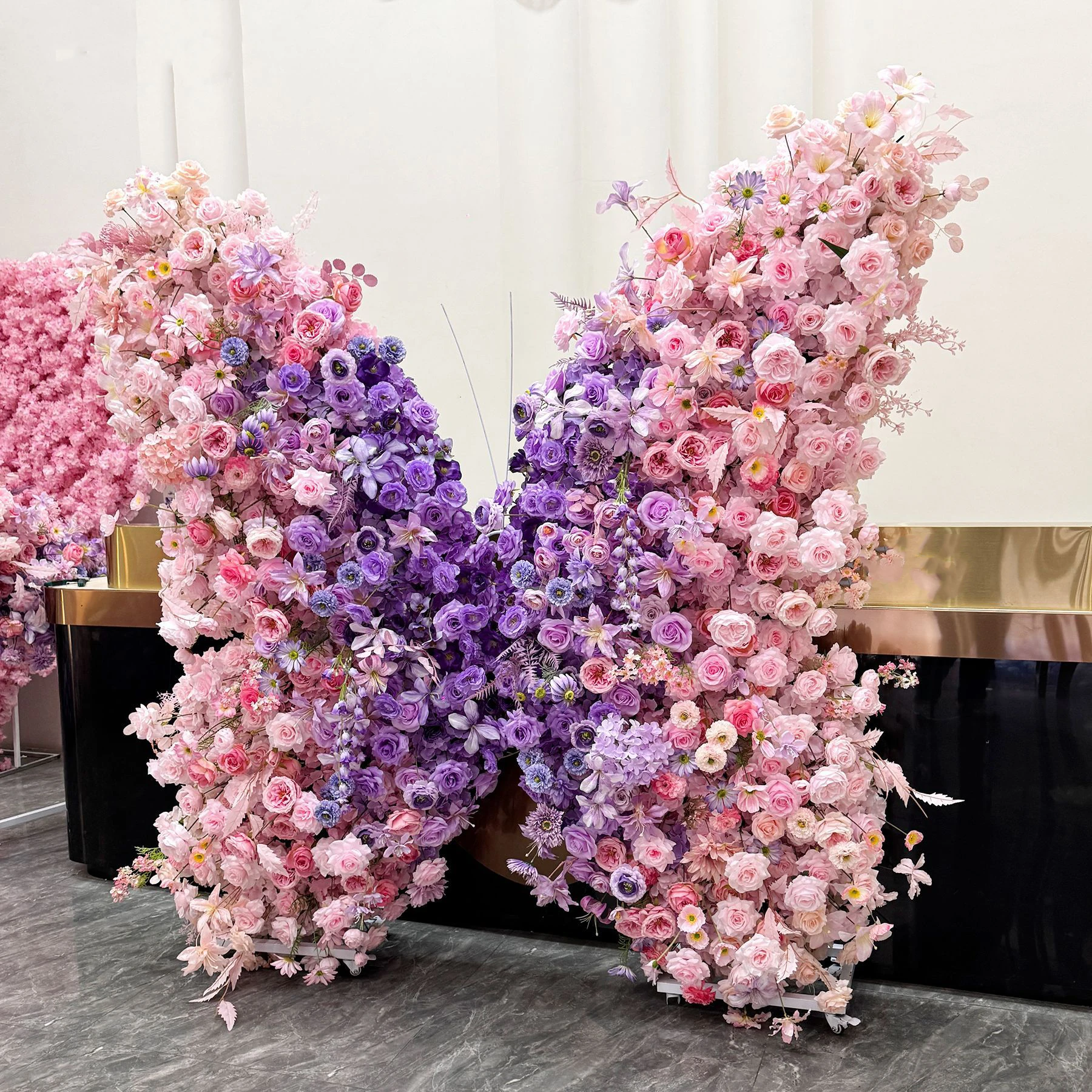 Pink Purple Butterfly Flower Backdrop displayed for decorative use