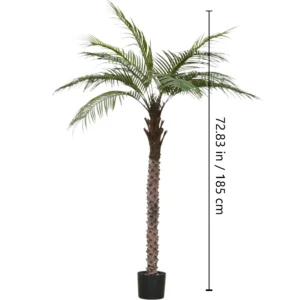 Size diagram for potted artificial areca palm tree collection, 185 cm