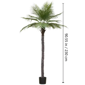 Size diagram for potted artificial areca palm tree collection, 230 cm