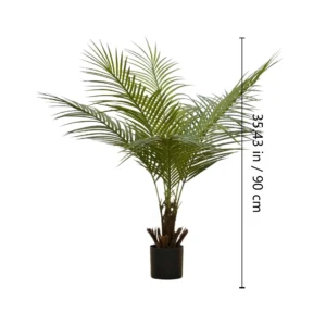 Size diagram for potted artificial areca palm tree collection, 90 cm