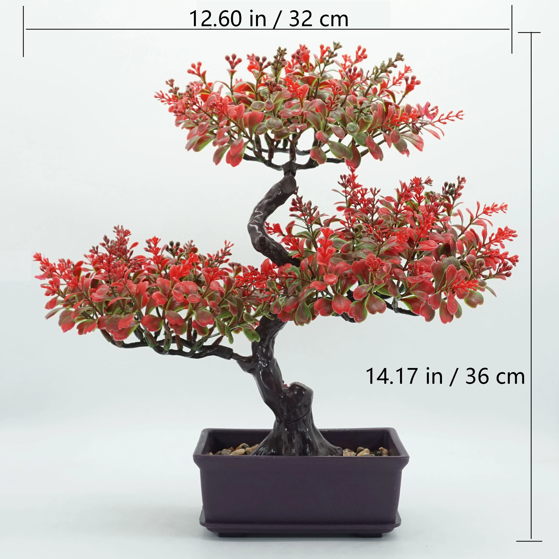 Specification diagram for red potted Artificial Bonsai Tree