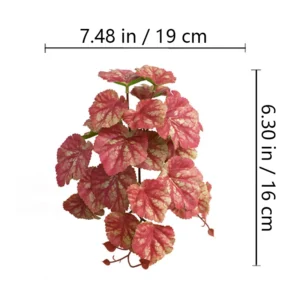 Size diagram for crimson potted artificial coral bells plant