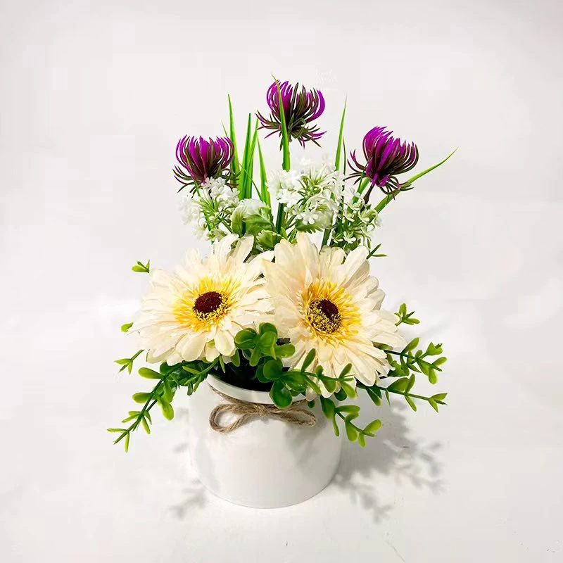 Pink White potted artificial daisy mixed flower arrangement