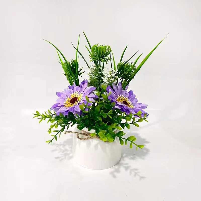 Purple Green potted artificial daisy mixed flower arrangement