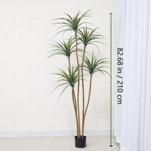 Size diagram for potted artificial dracaena tree collection, 210 cm