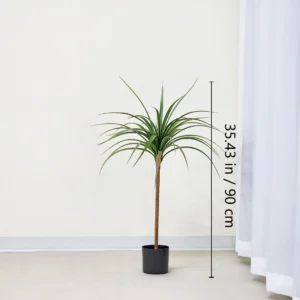 Size diagram for potted artificial dracaena tree collection, 90 cm