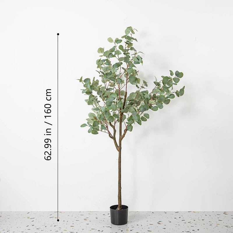 Size diagram for green potted artificial eucalyptus tree collection, 160 cm
