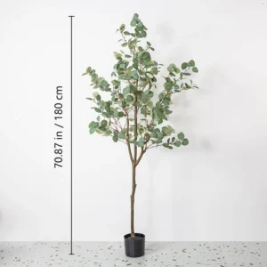 Size diagram for green potted artificial eucalyptus tree collection, 180 cm