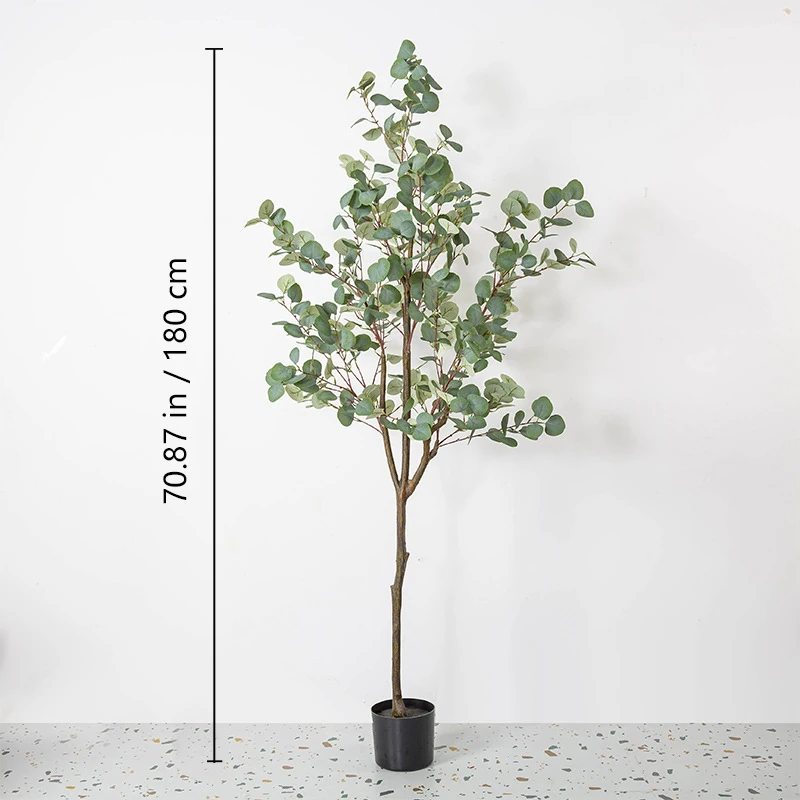 Size diagram for green potted artificial eucalyptus tree collection, 180 cm