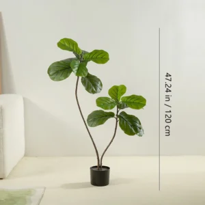 Size diagram for potted artificial fiddle leaf fig tree collection, 120 cm