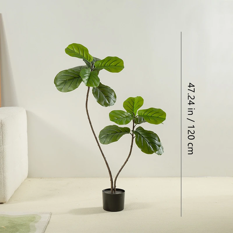 Size diagram for potted artificial fiddle leaf fig tree collection, 120 cm