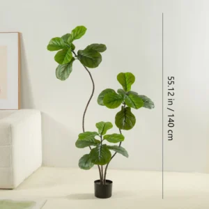 Size diagram for potted artificial fiddle leaf fig tree collection, 140 cm