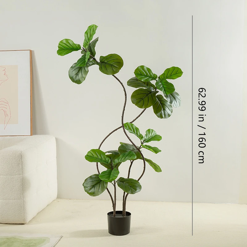 Size diagram for potted artificial fiddle leaf fig tree collection, 160 cm