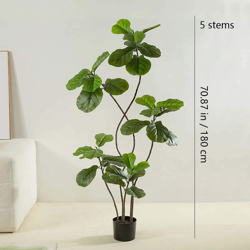 Size diagram for five potted artificial fiddle leaf fig tree collection, 180 cm