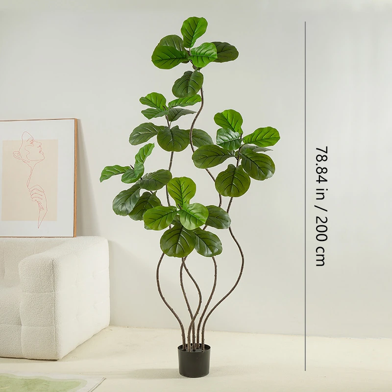 Size diagram for potted artificial fiddle leaf fig tree collection, 200 cm