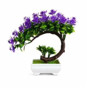 Purple potted artificial flowering bonsai tree