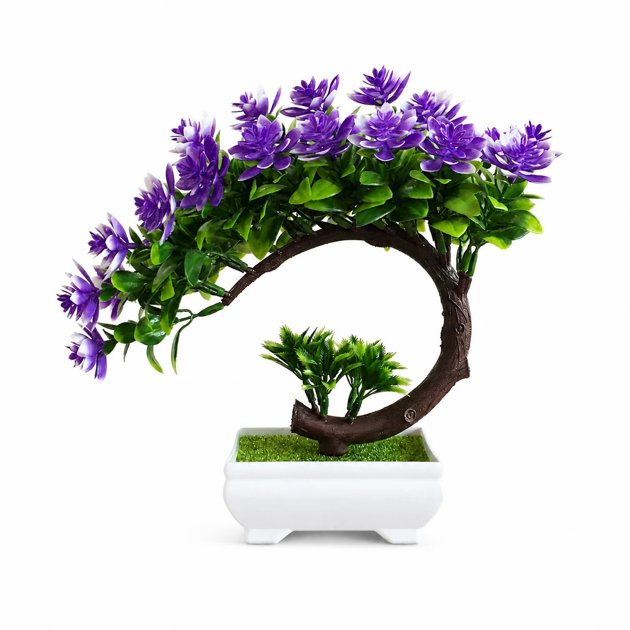 Purple potted artificial flowering bonsai tree