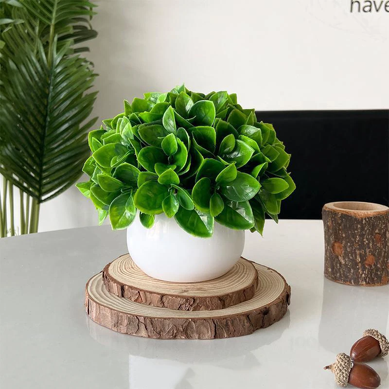 Broad Leaf Rosette potted Artificial Greenery Topiary Ball, 15 cm