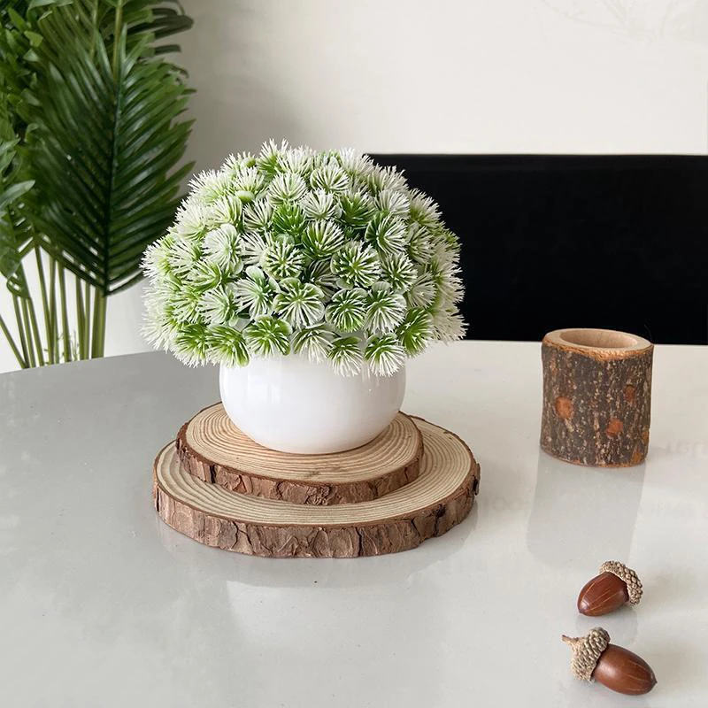 Frosted Pine potted Artificial Greenery Topiary Ball, 15 cm