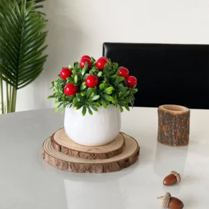 Red Berry potted Artificial Greenery Topiary Ball, 15 cm