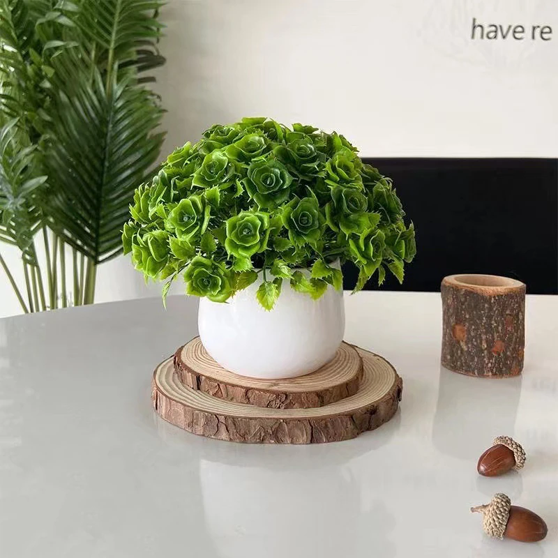 Rose Leaf Greenery potted Artificial Greenery Topiary Ball, 15 cm