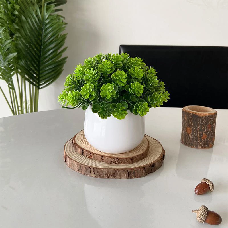 Round Leaf Greenery potted Artificial Greenery Topiary Ball, 15 cm