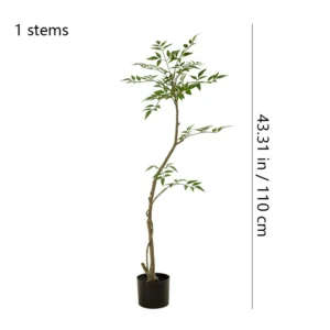 Size diagram for one potted artificial nandina tree collection, 110 cm