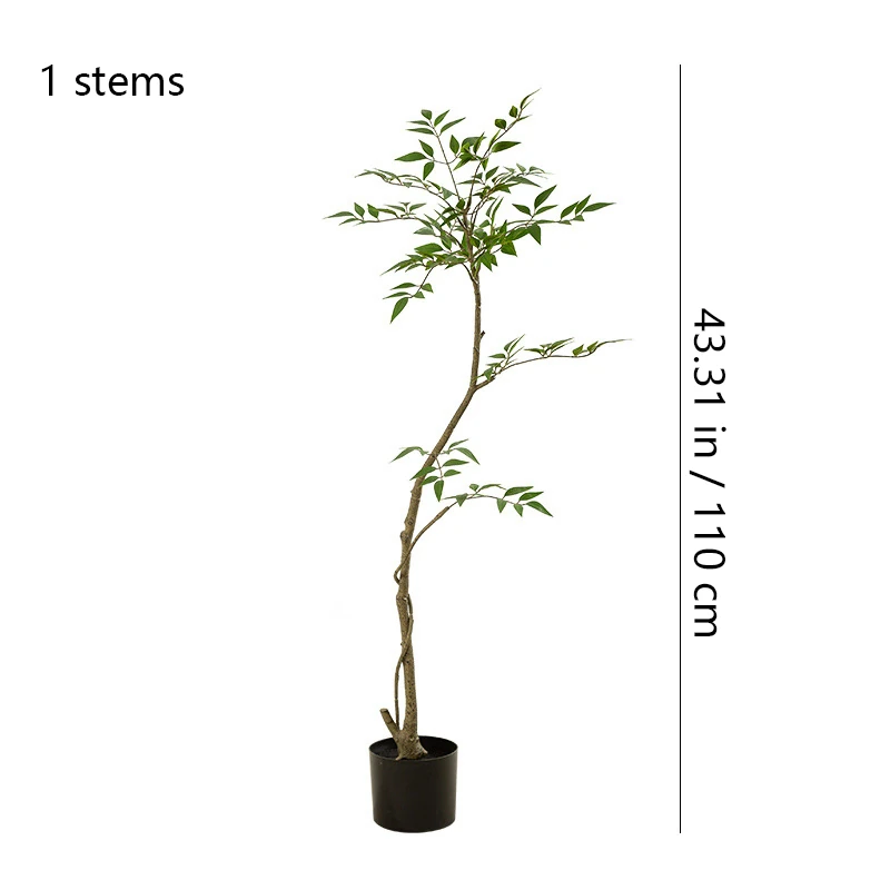 Size diagram for one potted artificial nandina tree collection, 110 cm