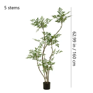 Size diagram for five potted artificial nandina tree collection, 160 cm