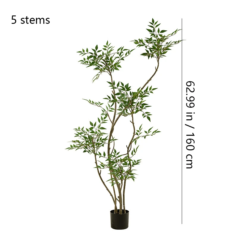 Size diagram for five potted artificial nandina tree collection, 160 cm
